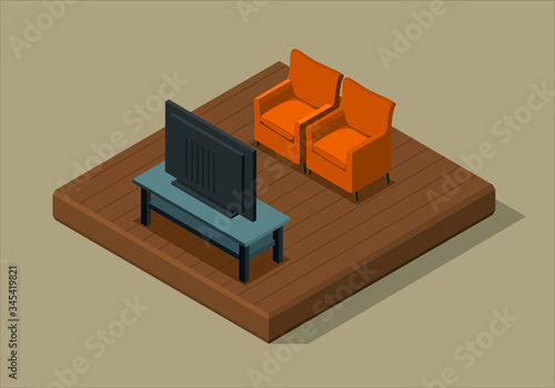 isometric interior design of living room.