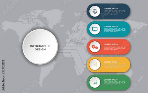 infographic design with world map. business workflow flowchart template