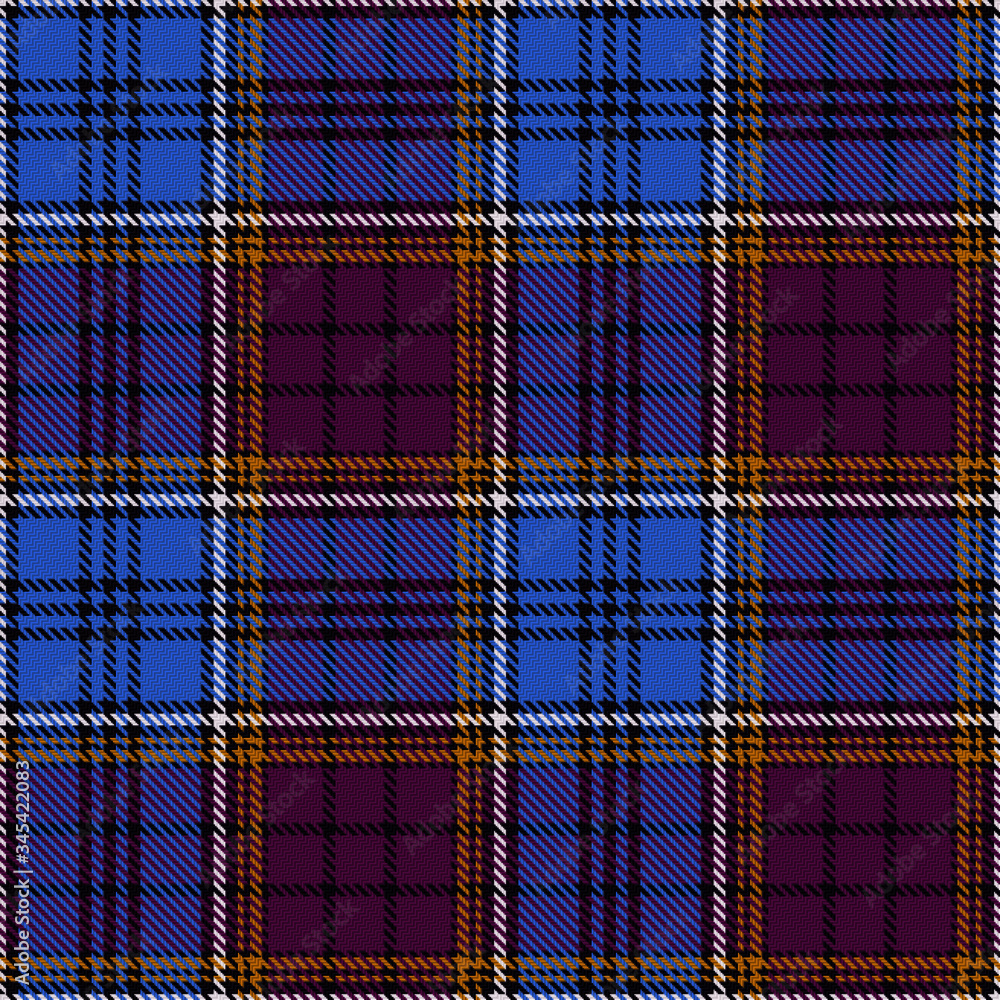 traditional scotland clan tartan ornament repeatable pattern, regular plain colors, blue and violet main colors, editable vector illustration