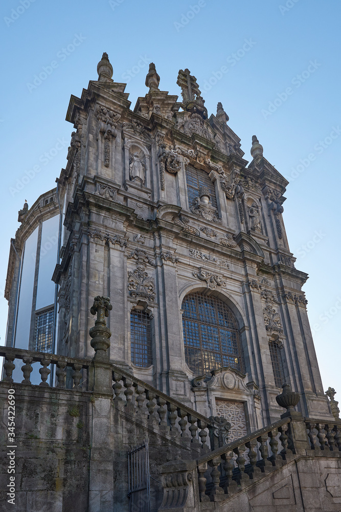 Portugal. Pediment of the Clerigos Church in Porto
