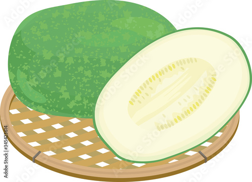 The illustration of the wax gourd on the basket.