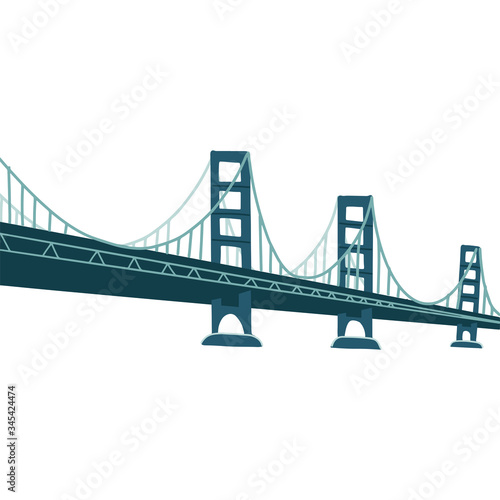 Large bridge over river. Modern construction for transportation. Metal footbridge with railings. Flat vector design isolated on white background