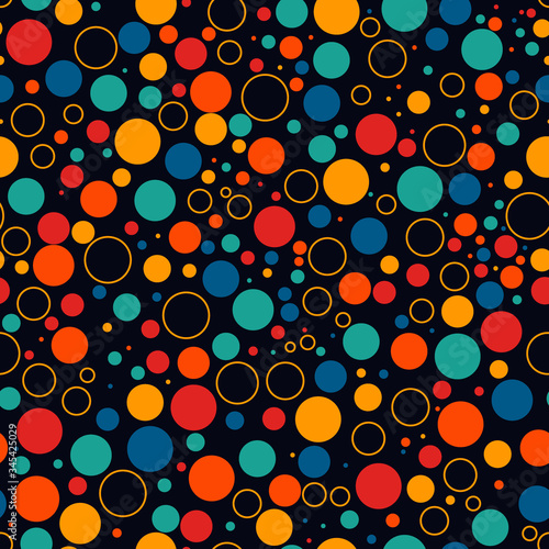 Mini circle seamless pattern. Geometric print. Irregular polka dot, bubble ornament. Geo dotted ornamental background