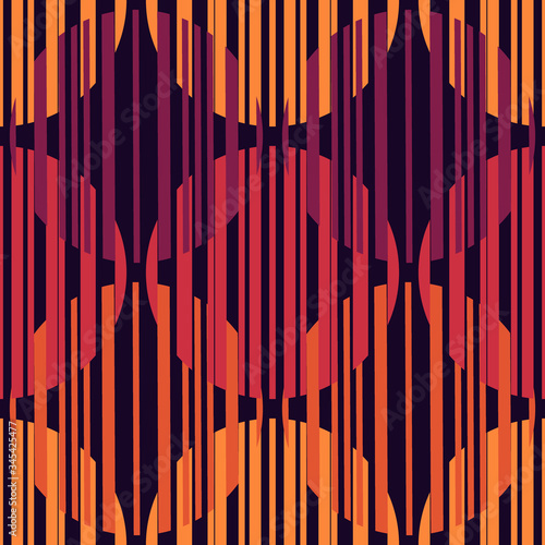 Openwork seamless pattern. Repeated hatched lines, overlapping circles surface print. Mixed texture geometric background