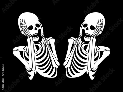 Spooky illustration with two screaming skeletons