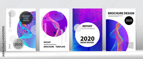 3D Fluid Shapes Minimal Cover Layout. Big Data Tech Neon Background. Trendy Covers Set. 