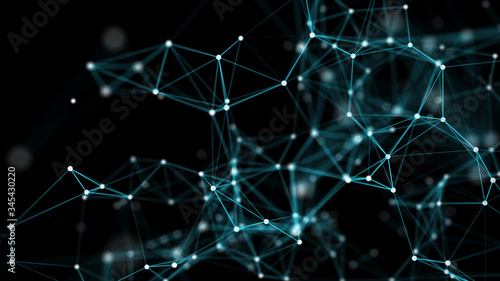 Network connection structure.Low poly shape with connecting dots and lines on dark background.3d rendering Big data visualization.