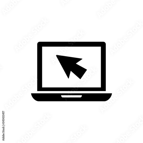 Notebook and mouse cursor vector icon in black solid flat design icon isolated on white background