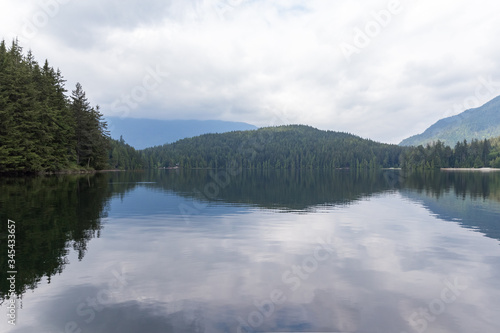reflection of clouds in Buntzen Lake in British Columbia, Canada