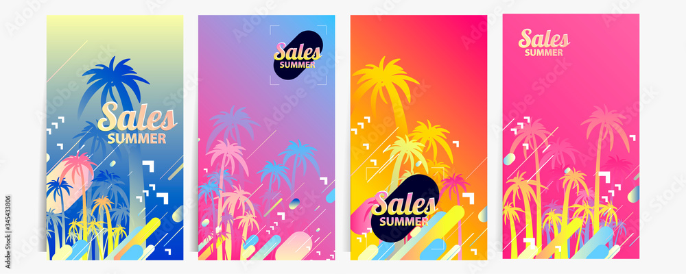 Abstract set summer background universal Line art web header template. Collage Going monochrome colorful elements vibrant