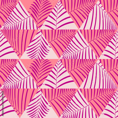 Palm Leaves And Geometric Forms Background Pattern Seamless