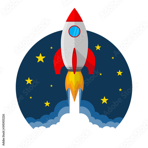 Rocket launch, ship. Icon Illustration concept of business product on a market isolated on white background. Vector EPS 10