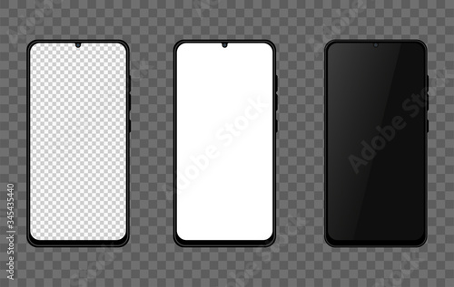 Realistic smartphone white, black and blank screen isolated on a transparent background. Vector EPS 10
