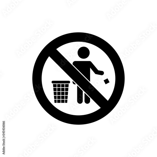 Do not throw garbage line icon design vector. Warning drop garbage sign symbol. People drop garbage illustration design. Editable black stroke.