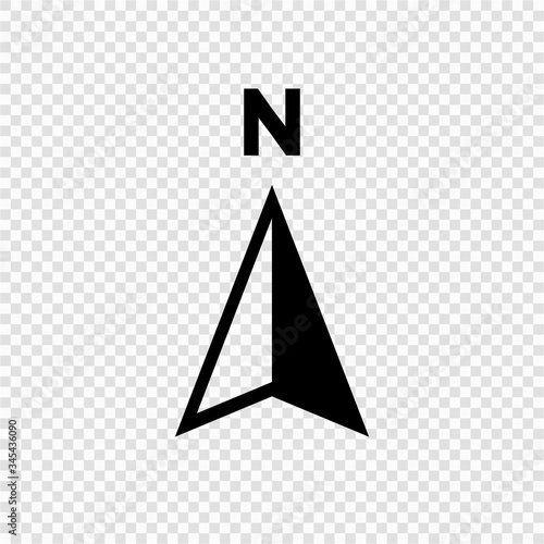 North arrow icon N direction vector point symbol, Isolated on transparent background. Vector EPS 10 photo