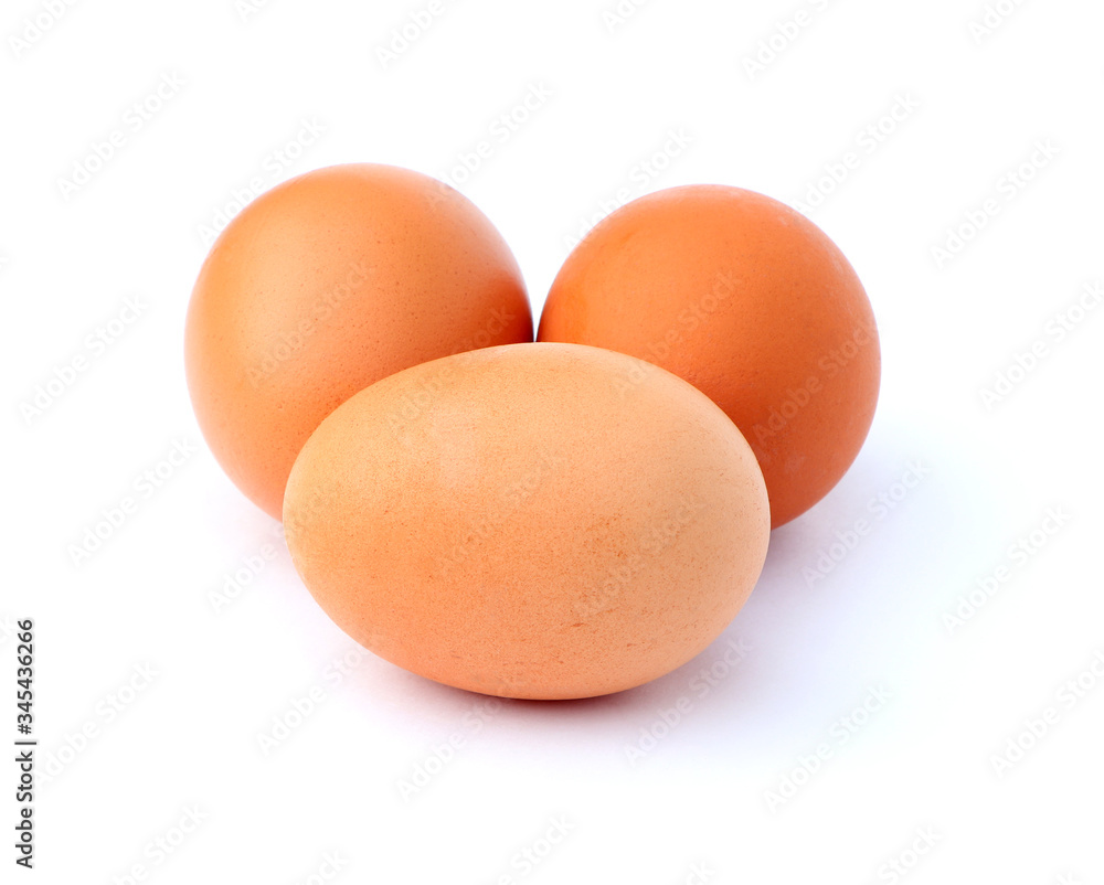 Three eggs isolated on a white background. Healthy food. Fresh eggs Three eggs isolated on a white background. Healthy food. Fresh eggs