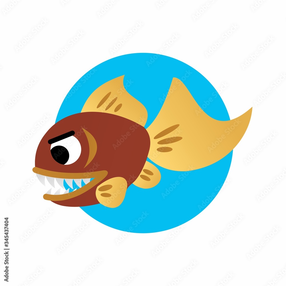 Illustration of Wild Fish Showed Sharp Teeth Cartoon, Cute Funny Character, Flat Design Illustration of Wild Fish Showed Sharp Teeth Cartoon, Cute Funny Character, Flat Design