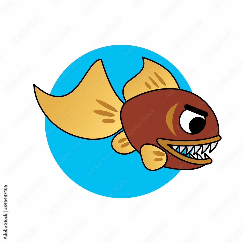 Illustration of Wild Fish Showed Sharp Teeth Cartoon, Cute Funny Character, Flat Design Illustration of Wild Fish Showed Sharp Teeth Cartoon, Cute Funny Character, Flat Design