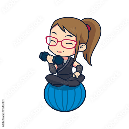 Female fitness trainer on pilates ball workout character vector illustration