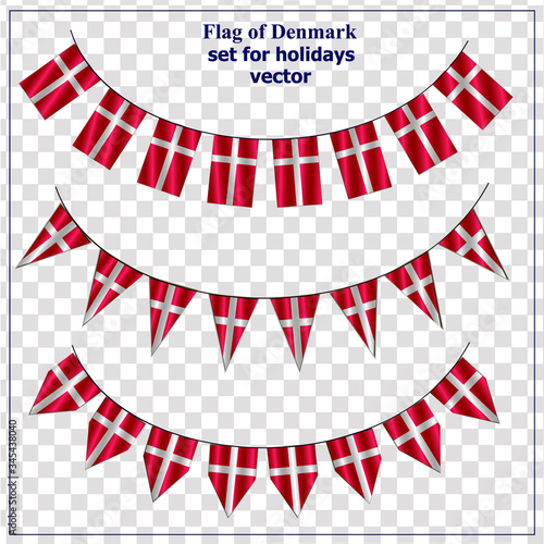 Bright set with flags of of Denmark. Happy Denmark day. Vector illustration with transparent background.