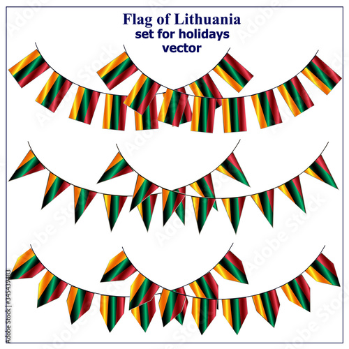 Set with flags of Lithuania. Colorful collection with flags for web design. Flags with folds. Vector illustration with transparent background.