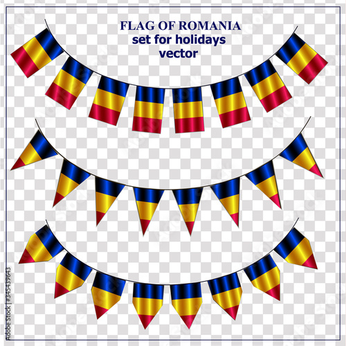 Bright set with flags of Romania. Happy Romania day collection. Bright vector illustration with transparent background.