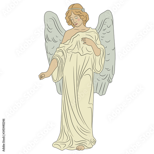 Isolated vector illustration. Beautiful vintage angel. Art Nouveau style.
