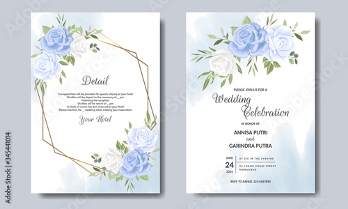 Beautiful floral wreath wedding invitation card template Premium Vector