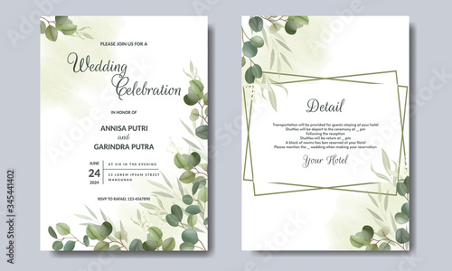 Beautiful floral wreath wedding invitation card template Premium Vector
