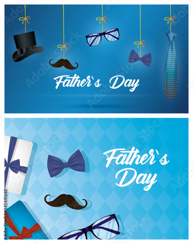 happy fathers day card with gentleman accessories hanging