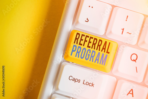 Word writing text Referral Program. Business photo showcasing sending own patient to another physician for treatment photo