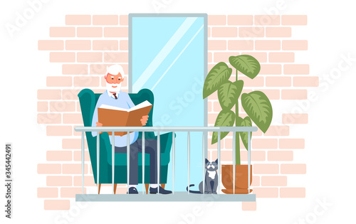 Reading a book on the balcony