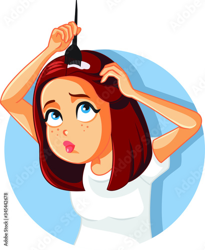 Funny Woman Dying Her Hair at Home Vector