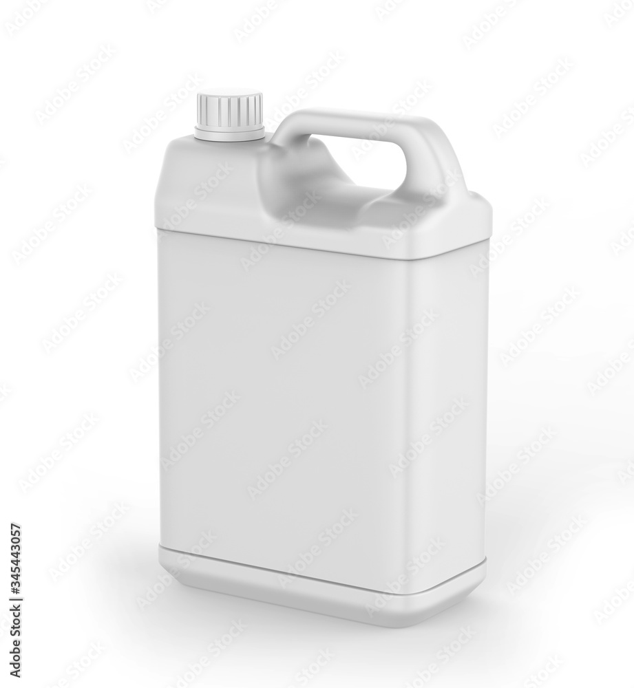 Blank Plastic JerryCan With Handle On White Background For Branding And Mock up, 3d Render Illustration, Blank Plastic JerryCan With Handle On White Background For Branding And Mock up, 3d Render Illustration,