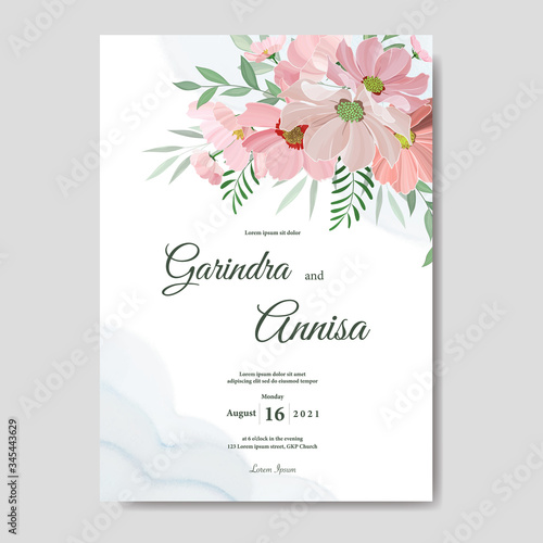 Beautiful floral wreath wedding invitation card template Premium Vector photo