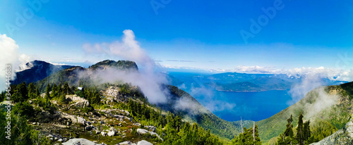 Cloudy mountains overlooking the sea