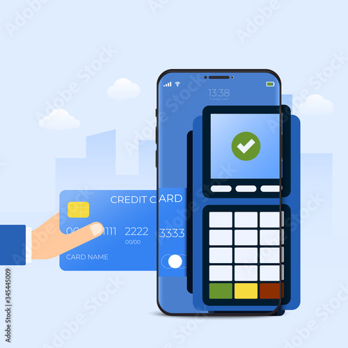 Online payment with mobile application technology. Banking financial service on internet. vector illustration
