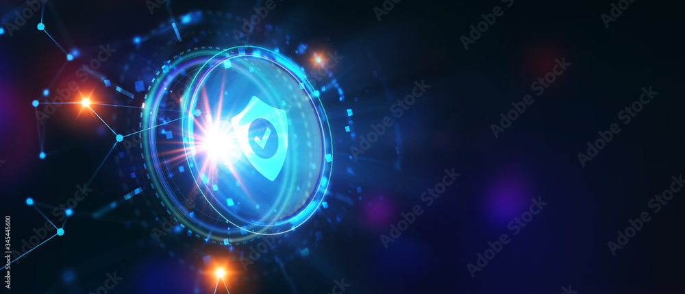 Obraz premium Cyber security data protection business technology privacy concept. Young businessman select the icon security on the virtual display.