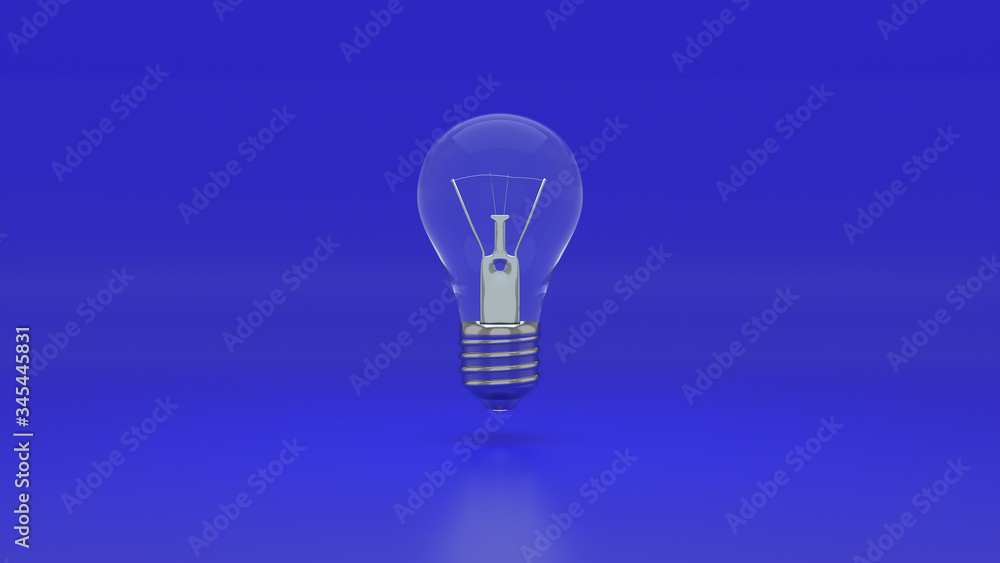 Silver light bulb on bright blue background. Minimalism concept. Creative idea. 3d render Silver light bulb on bright blue background. Minimalism concept. Creative idea. 3d render