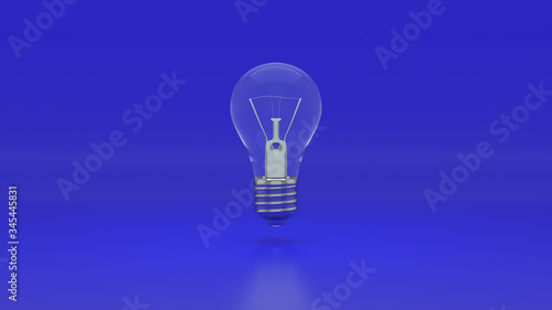 Silver light bulb on bright blue background. Minimalism concept. Creative idea. 3d render