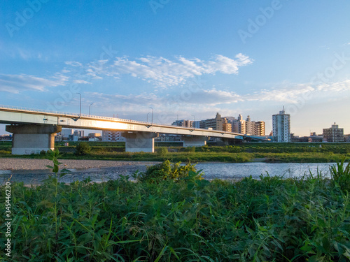 東京 多摩川 河川敷の風景 