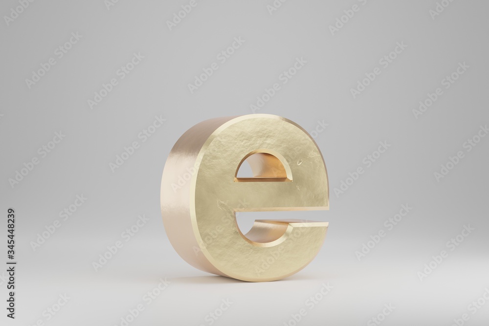 Gold 3d letter E lowercase. Golden letter isolated on white background ...