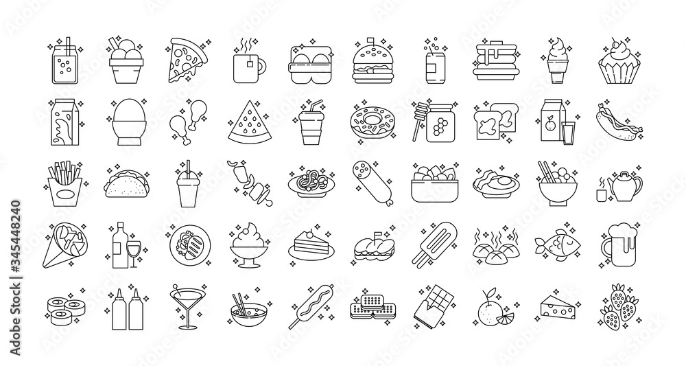 bundle of nutritive food set icons
