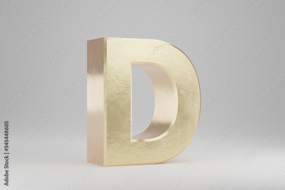 Gold 3d letter D uppercase. Golden letter isolated on white background ...