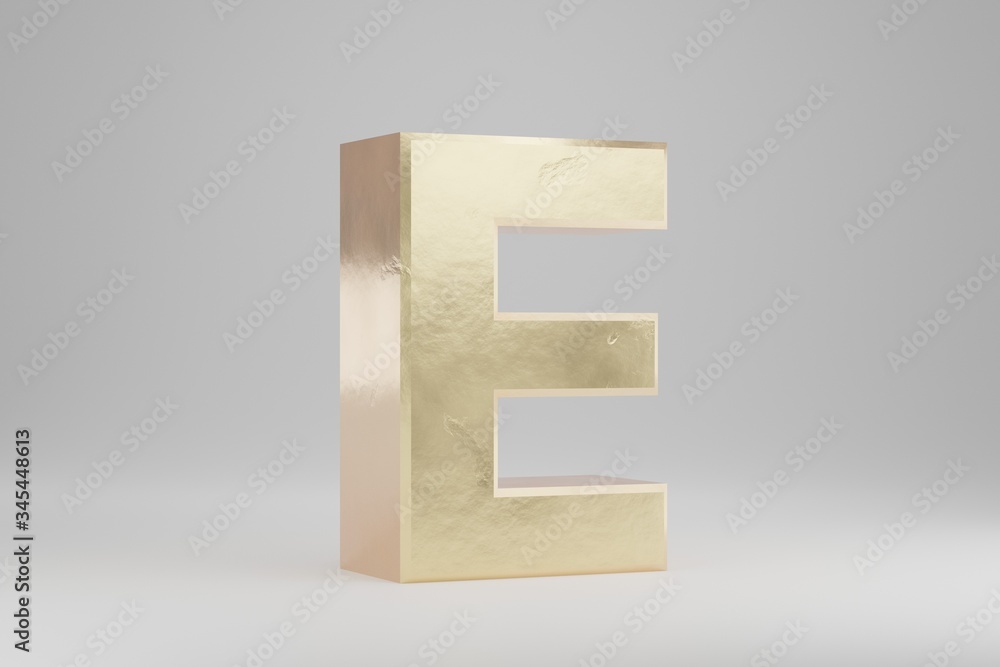 Gold 3d letter E uppercase. Golden letter isolated on white background ...