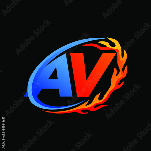 Initial Letters AV Fire Logo Design