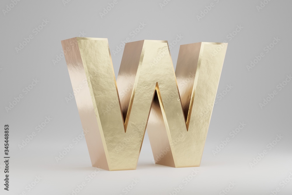 Gold 3d letter W uppercase. Golden letter isolated on white background ...