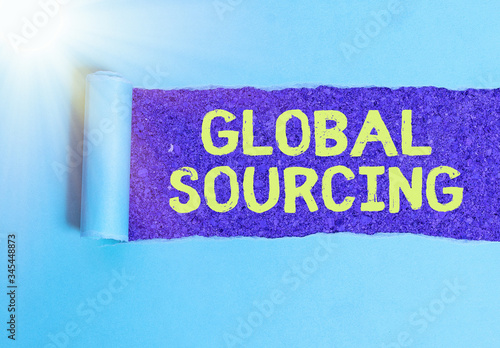 Text sign showing Global Sourcing. Business photo showcasing practice of sourcing from the global market for goods photo