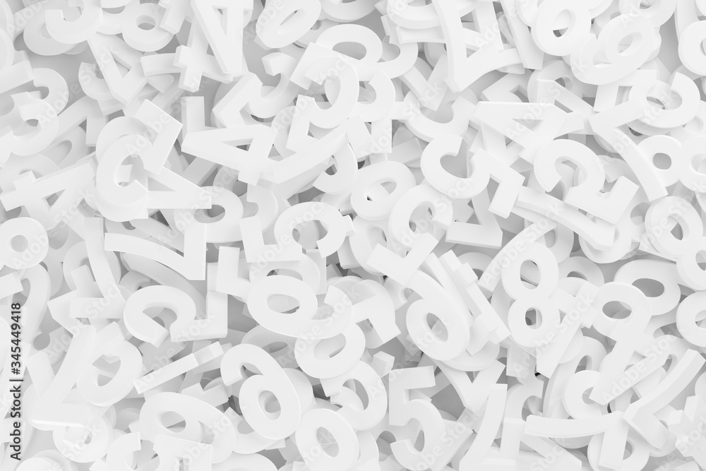 White random digit numbers heap background frame filling top view from above, algebra, education or science concept White random digit numbers heap background frame filling top view from above, algebra, education or science concept