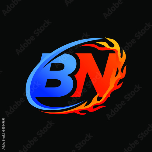 Initial Letters BN Fire Logo Design